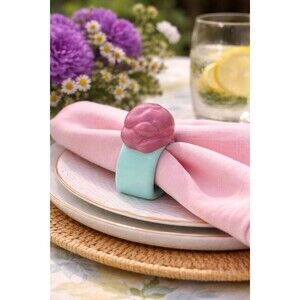 Set Of 4 Tulip Flower Napkin Rings Pink Purple Green Spring